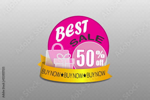 Banner with discount text, with percentage and discount icons.