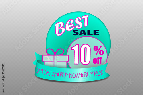 Banner with discount text, with percentage and discount icons.
