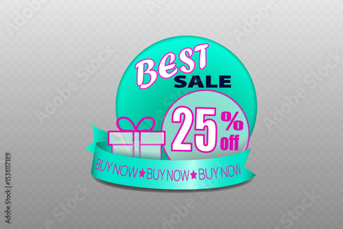 Banner with discount text, with percentage and discount icons.