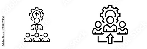 Team leadership and collaboration concepts represented by simple line icons at a workplace setting