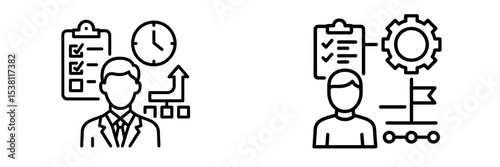 Icons representing business management and project planning in an organizational context