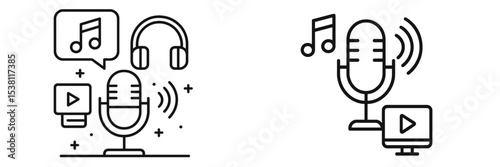 Microphones and audio equipment create a dynamic atmosphere for music production and online broadcasting
