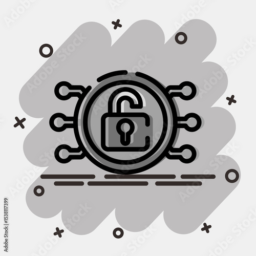 Icon decryption. Crypto currency elements. Icon in comic style.