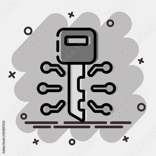 Icon digital key. Crypto currency elements. Icon in comic style.