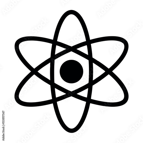 Minimalist Atom Icon Vector - Science, Physics, Education, Technology, and Nuclear Symbol