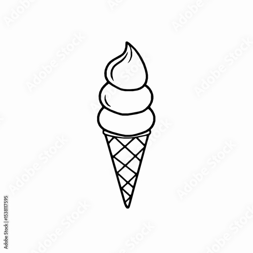 Hand drawn ice cream cone illustration on white background simple dessert design