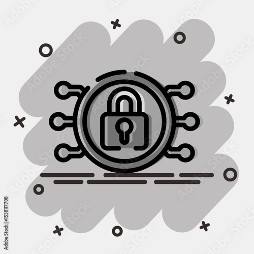 Icon encryption. Crypto currency elements. Icon in comic style.
