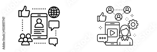 Digital interaction icons illustrating social media engagement and communication in modern technology