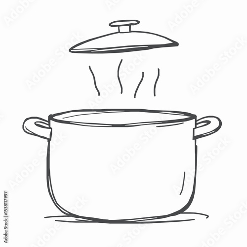 Sketch illustration of steaming pot with lid cooking food preparation concept vector