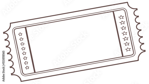 simple line drawing of a blank ticket with star details vintage photo frame isolated on white background.