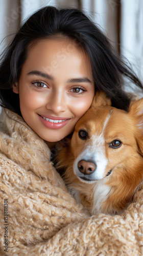 Portrait of cheerful young woman in red sweater