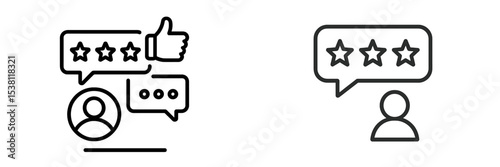 Review icons showing ratings and feedback with user comments in a digital format