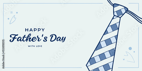 happy fathers day greeting card with blue patterned necktie and elegant typography