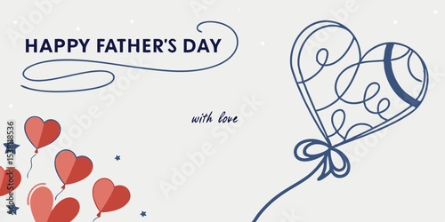 happy fathers day greeting card design with heart balloons and love message