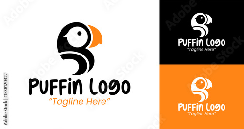 Bold Puffin Logo in Black and Orange for Professional Branding Solutions