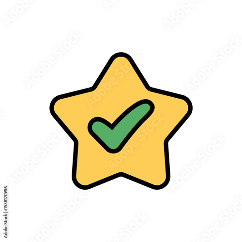 Green Check Mark in Yellow Star Icon