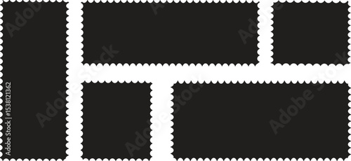 Set of frames with zigzag edge shapes. Set of jagged scallop and zigzag edges elements. Rectangle shape frame with zigzag edge. Black silhouette scalloped rectangular frames. eps 10