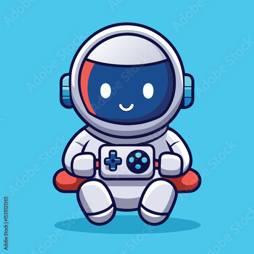 Cartoon Astronaut Holding Game Controller – Space Gaming and Technology Vector Icon Isolated

