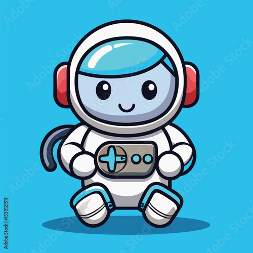 Cartoon Astronaut Holding Game Controller – Space Gaming and Technology Vector Icon Isolated
