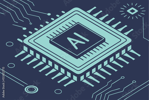 Futuristic AI Processor on Digital Circuit Board