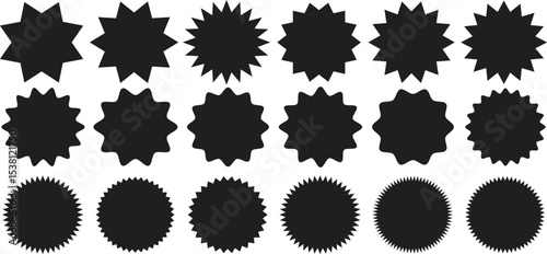 Black starburst sticker set. Special offer price tag. Price sticker, sale sticker, starburst, quality mark, retro silhouette. Sunburst retro sale badge, quality signs, sale icons. star blank label.