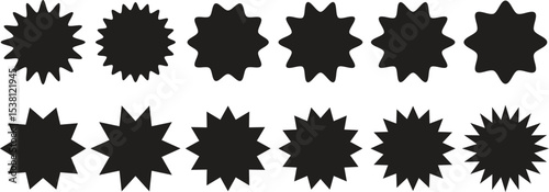 Black starburst sticker set. Special offer price tag. Price sticker, sale sticker, starburst, quality mark, retro silhouette. Sunburst retro sale badge, quality signs, sale icons.