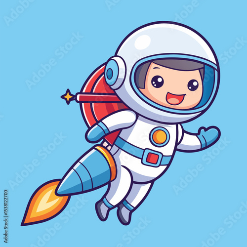 Cute Astronaut Flying with Jetpack – Space Explorer Cartoon Vector Illustration
