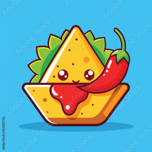 Nachos with Chili Sauce Cartoon Icon – Mexican Snack Flat Vector Illustration Isolated
