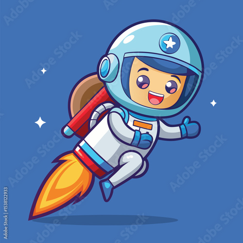 Cute Astronaut Flying with Jetpack – Space Explorer Cartoon Vector Illustration
