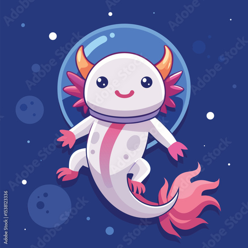 Cute Axolotl Astronaut Floating in Space – Animal Space Cartoon Vector Illustration
