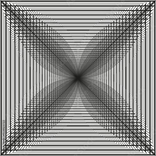 Radiant cross pattern. Black white gradient. Geometric vector shape. Abstract light illusion.
