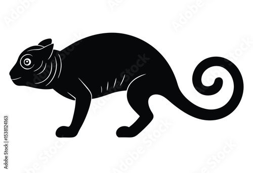Panther chameleon silhouette vector illustration wild reptile animal design simple black shape