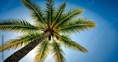 Wallpaper Mural Majestic palm tree viewed from below against a bright blue sky with soft clouds in the background Torontodigital.ca