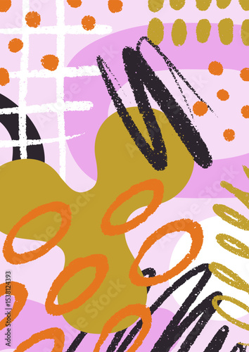 Modern abstract poster, doodle style design. Scribble funky pattern, card bac...