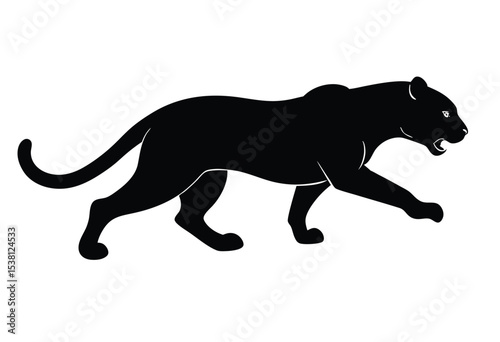 Panther running Silhouette Vector illustration, Running panther jungle simple icon flat design.