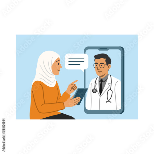 Telemedicine Consultation – Woman and Online Doctor Illustration