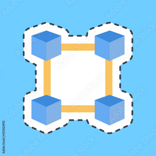Cutting line sticker block chain. Crypto currency elements.