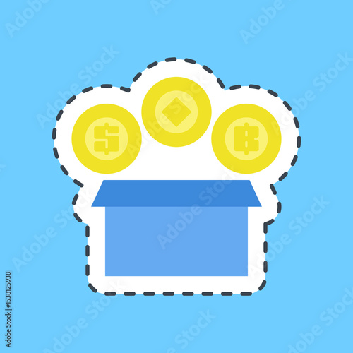 Cutting line sticker initial coin offering. Crypto currency elements.