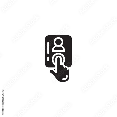 Touch screen device with hand interaction person icon and black design