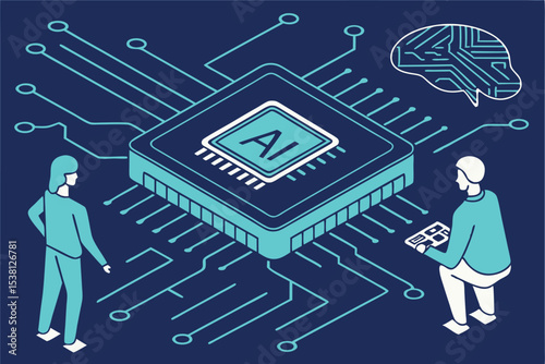 Futuristic AI Processor on Digital Circuit Board