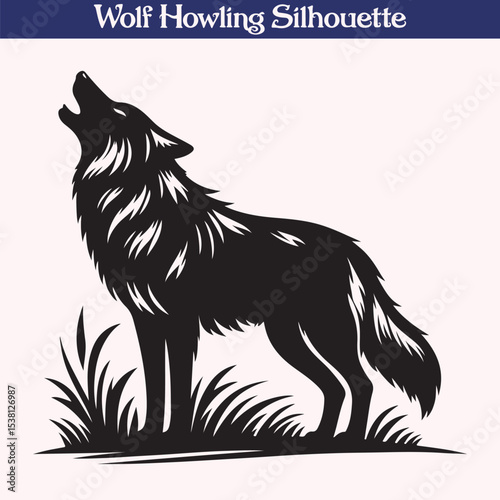 Wolf howling silhouette vector illustration