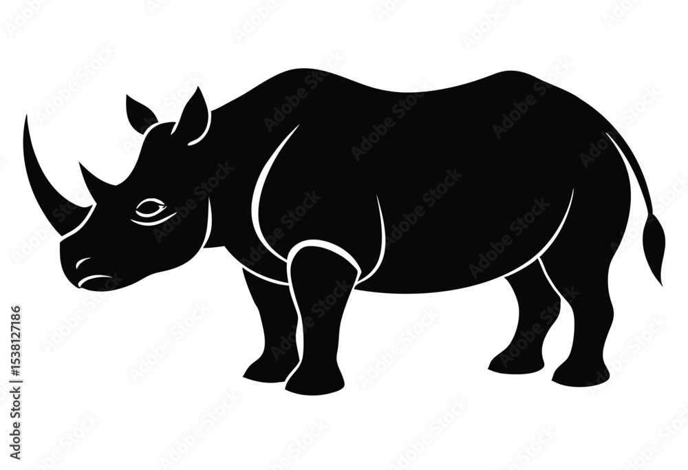Obraz premium Wild rhino silhouette icon vector flat design simple minimalistic illustration wildlife
