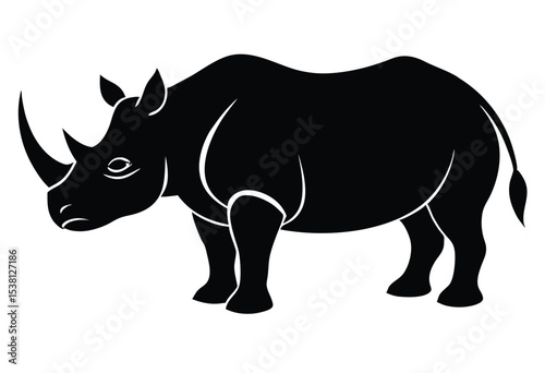 Wild rhino silhouette icon vector flat design simple minimalistic illustration wildlife