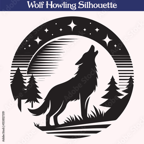 Wolf howling silhouette vector illustration