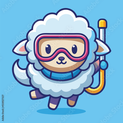 Cute Sheep Snorkeling – Funny Animal Sport Cartoon Vector Icon Illustration
