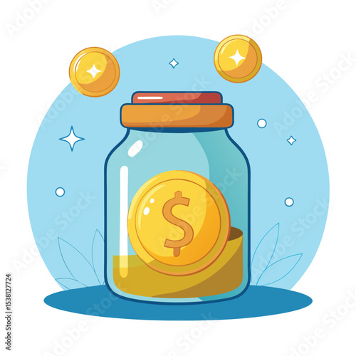 Floating Jar with Gold Coins – Cartoon Finance and Savings Concept Vector Icon Isolated
