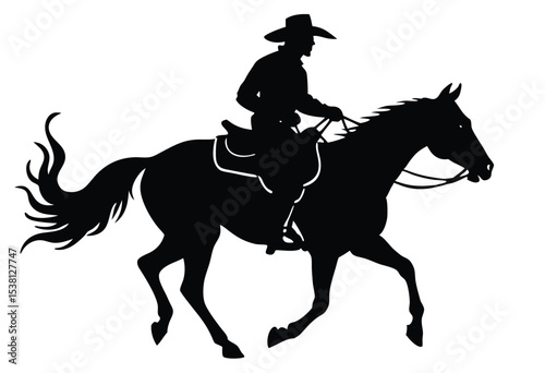 rodeo cowboy riding horse silhouette simple vector icon flat design western country illustration