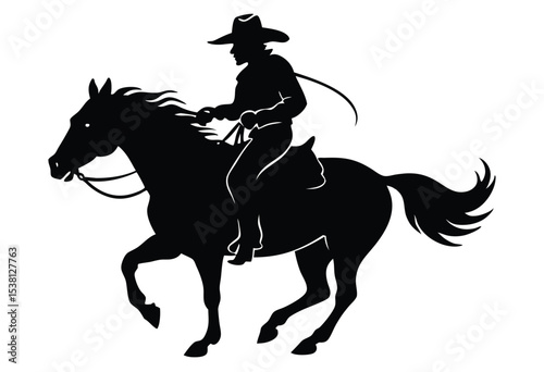rodeo cowboy riding horse silhouette simple vector icon flat design western country illustration