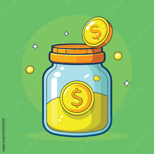 Floating Jar with Gold Coins – Cartoon Finance and Savings Concept Vector Icon Isolated
