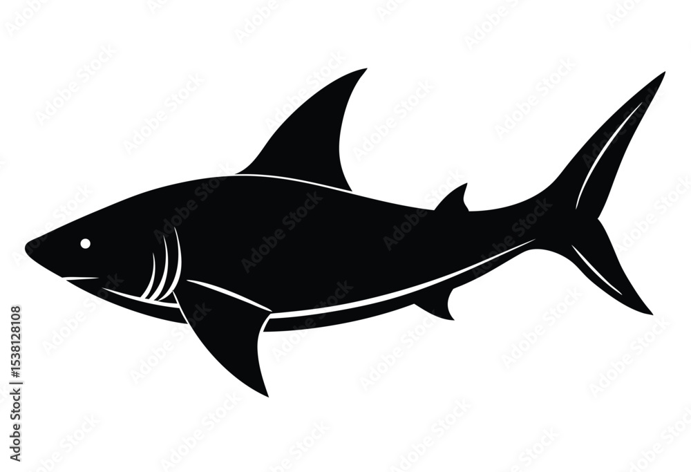 Fototapeta premium Shark Silhouette Vector illustration, angry shark simple icon flat design.